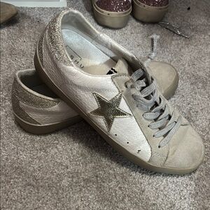 Women's White and Gold Star Sneakers